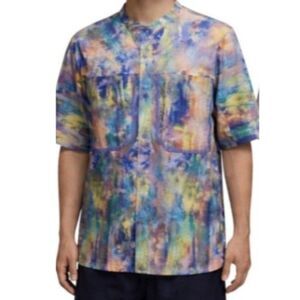 Lululemon Mens M Water Repellent Hiking Short Sleeve Shirt Altered Nature Multi